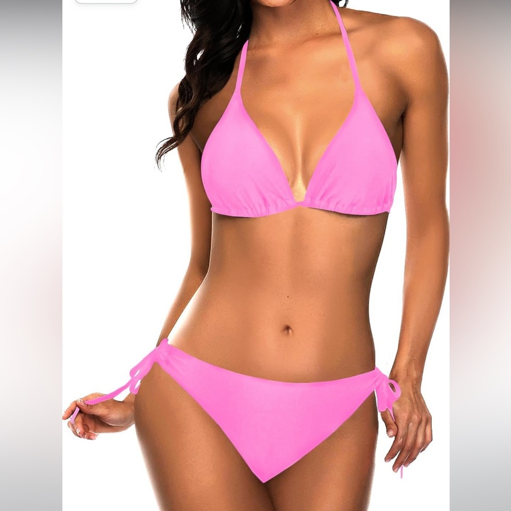 ✨NEW WITH TAGS✨ Neon Pink Triangle Halter Bikini